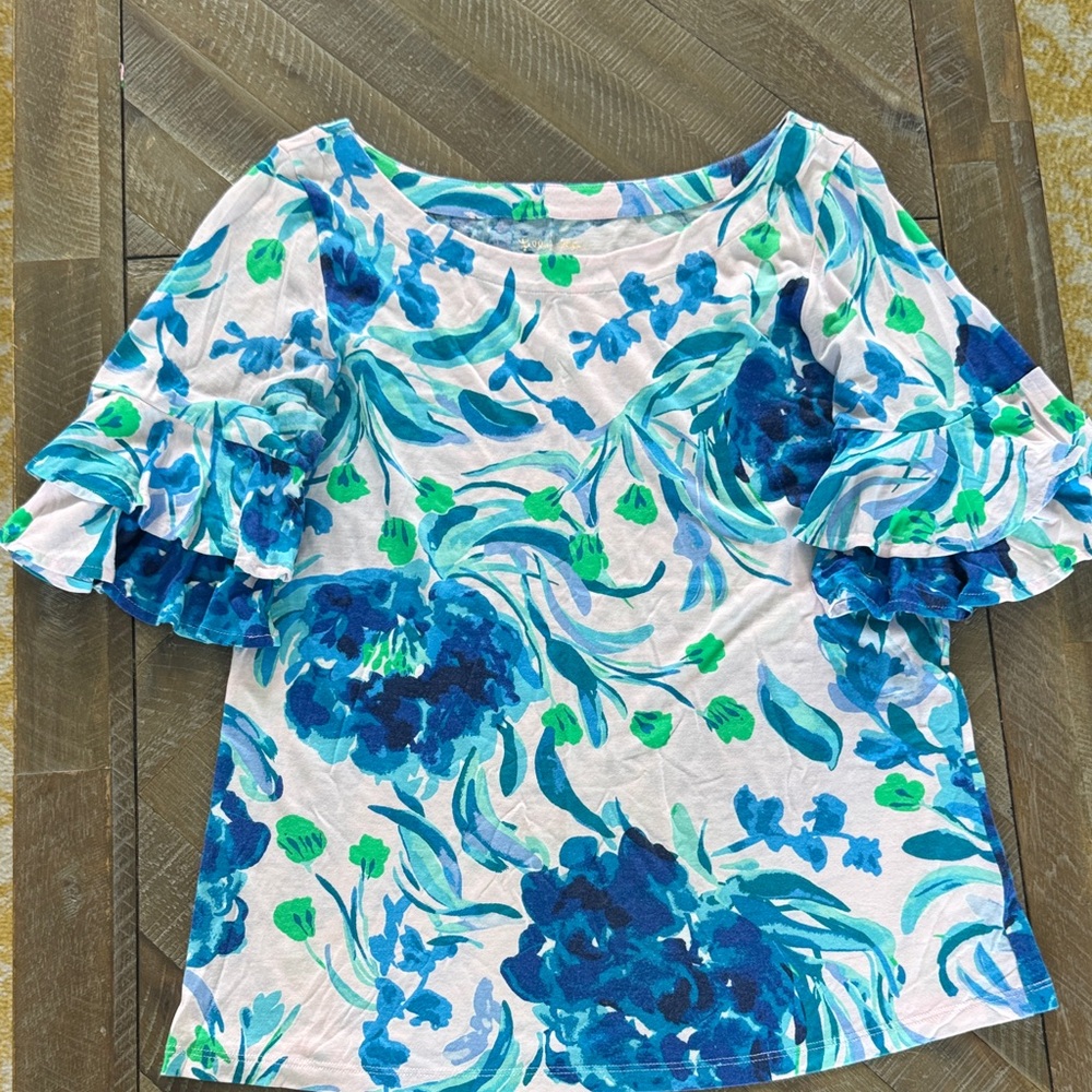 Lilly Pulitzer Blue and Green Floral Blouse